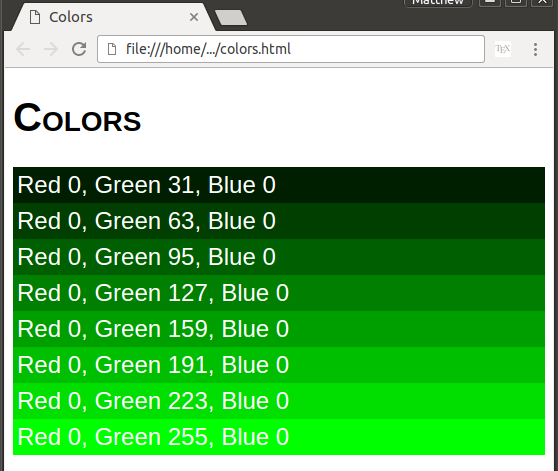HTML color chart